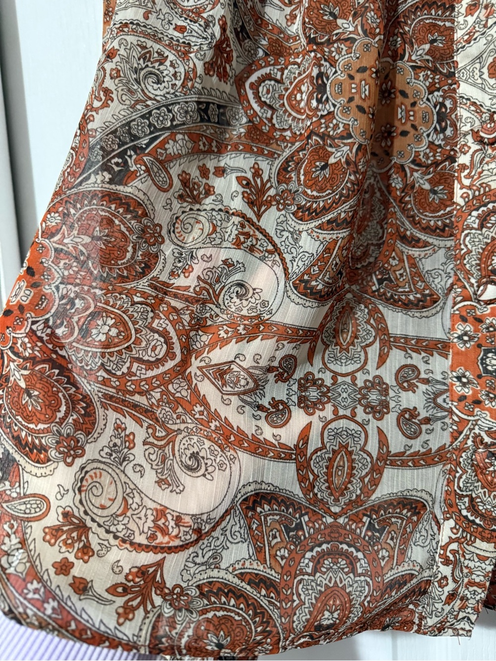 Joie Rust and Cream Paisley Button-Up Blouse - S - Picture 5 of 14
